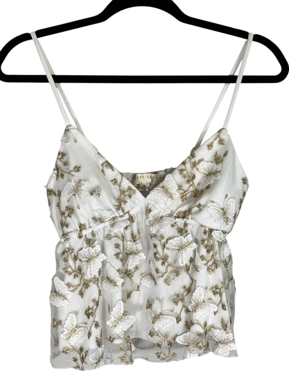 Neutral Fairy Babydoll Butterfly Metallic Tank Top S Boho Indie Folk Festival